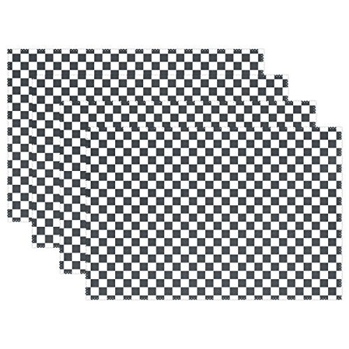 mydaily schwarz und weiß kariert Grid Tischsets für Esstisch Set von 4 hitzebeständig waschbar Polyester Küche Tisch MATS Polyester multi 12 x 18 in